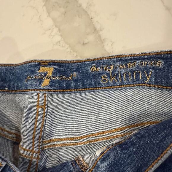 7 For All Mankind High Waist Ankle Skinny Denim Jeans Women’s 28 Blue Button Fly - Picture 5 of 9